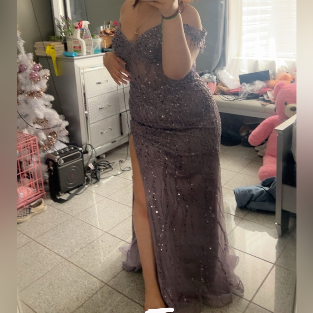 Elegant Gray Off-Shoulder Dress